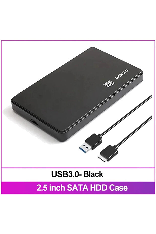 علبة أقراص صلبة خارجية سوداء مقاس 2.5 بوصة تدعم أقراص 3.5/2.5 بوصة، مزودة بمنفذ USB 3.0 إلى SATA، تدعم سعة تخزين تصل إلى 12 تيرابايت.