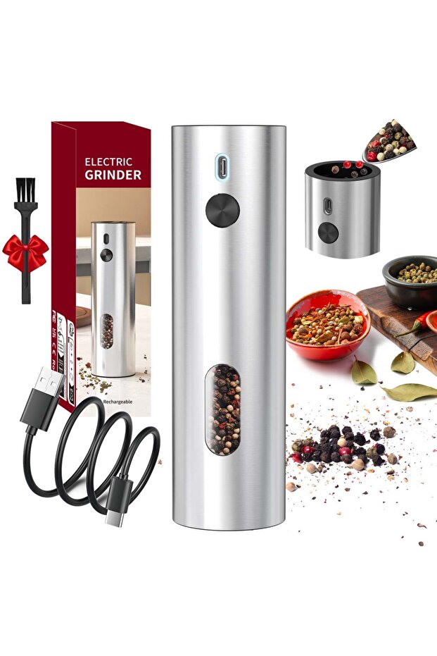 1PCS USB Rechargeable Salt and Pepper Grinder Set Stainless Steel Electric Pepper Grinder With 110ml