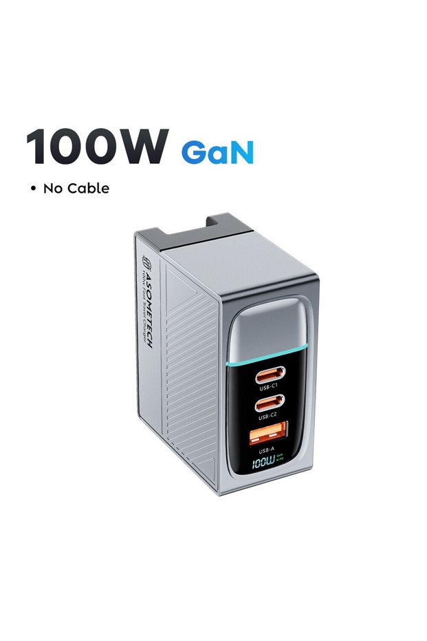 EU Plug 100W GaN ASOMETECH 100W GaN Charger QC4.0 PD 67W 65W PPS Display Portable Multi USB Type C F