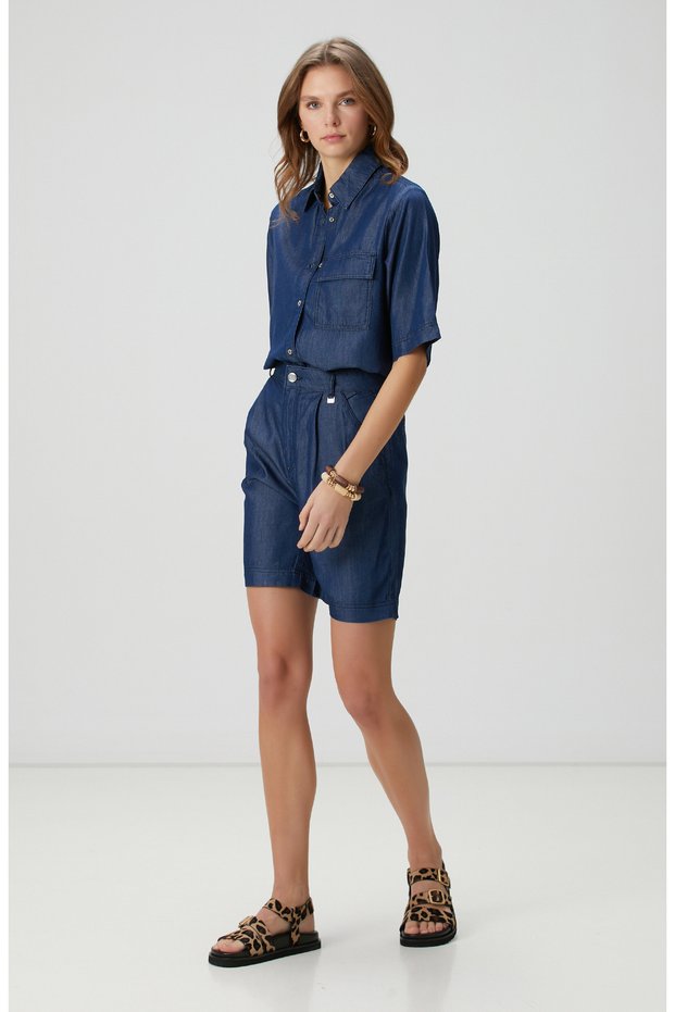 Açık Indigo Mavi Denim Şort