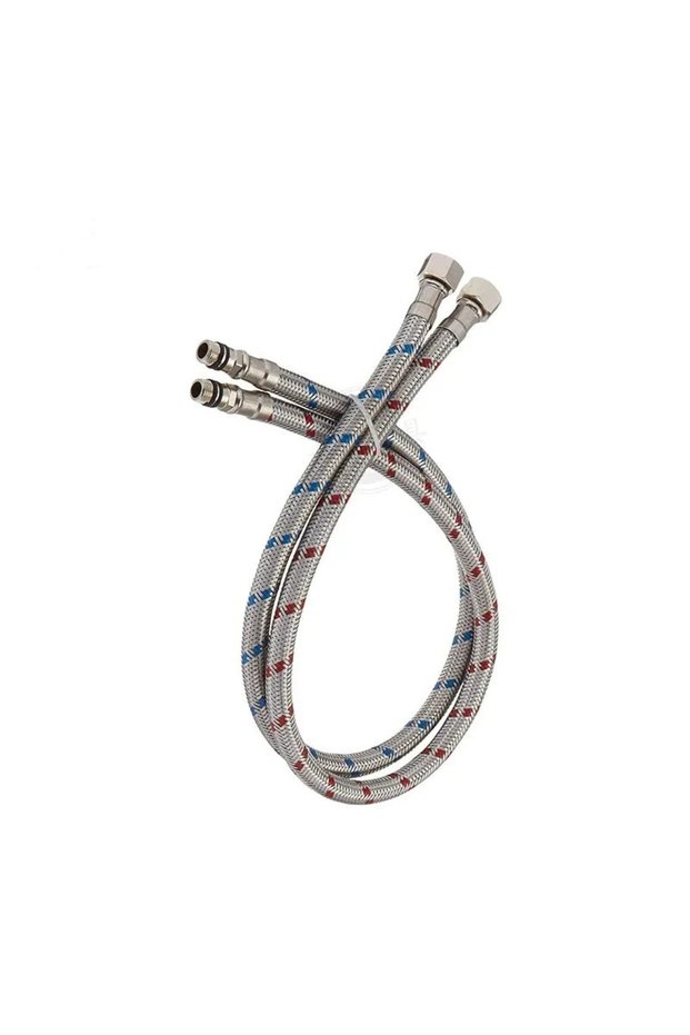 60 cm 2 Pack 60cm Stainless Steel Hose G1/2 Hot and Cold Mixer Faucet Inlet Pipe Hose Bathroom Kitch