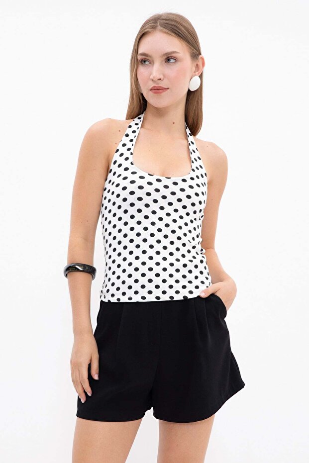 Halter Neck Polka Dot Slim Fit Blouse