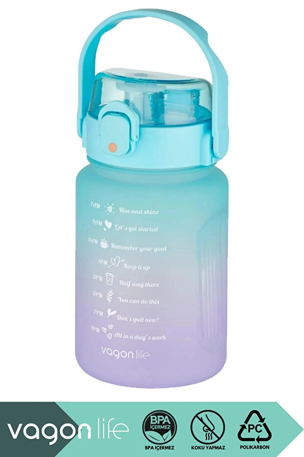 1000ml New Collection Double Color Polycarbonate Motivational Water Bottle with Straw and Handle, Can Be Used Without Straw, with Sticker Gift