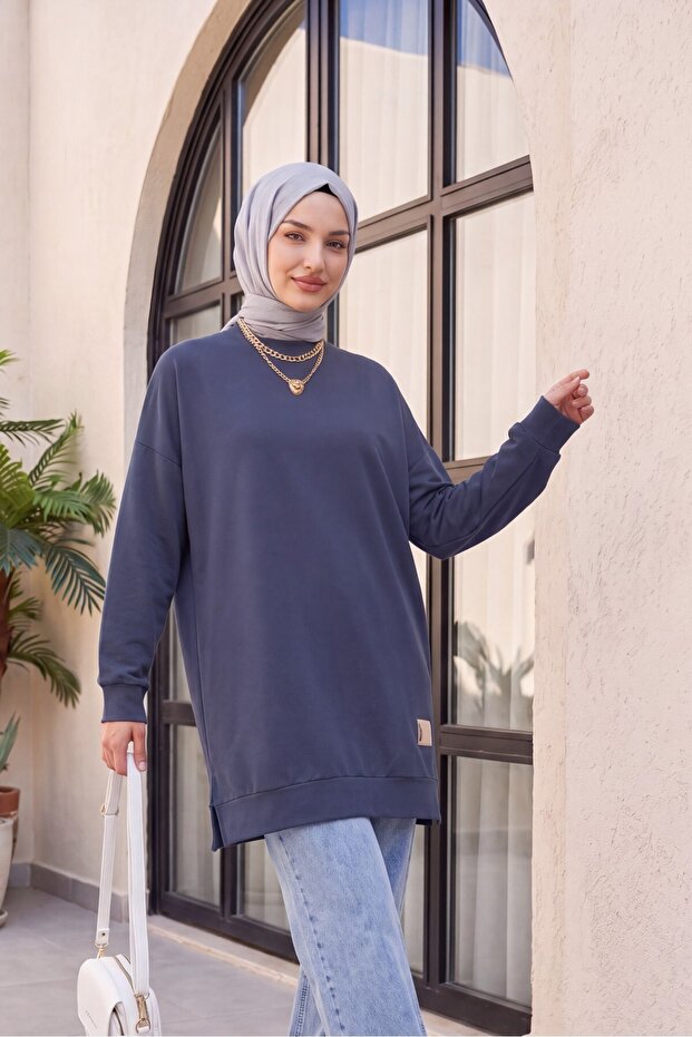 طاقم الرقبة شق مطرزة Sweat - أنثراسايت
