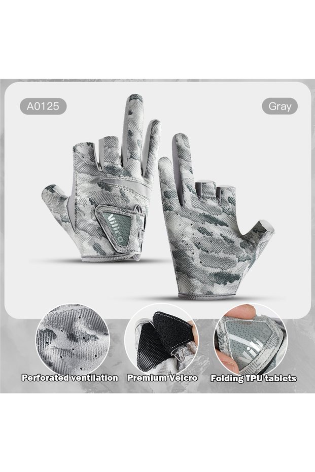 L A0125-GY 1 Pair Fishing Gloves for Men Summer Fishing Road Sub Sunscreen and Anti Slip Ice Silk Br
