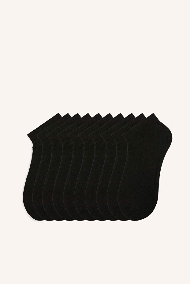 Women's Seamless 10-Piece Cotton Booties Black Socks I3491Axns