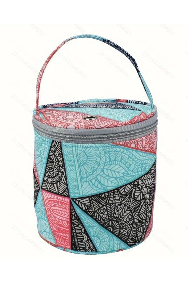 Blue geometry Yarn Storage Bag Round Knitting Wool Yarn Bags Organizer Crochet Sewing Needles Handba