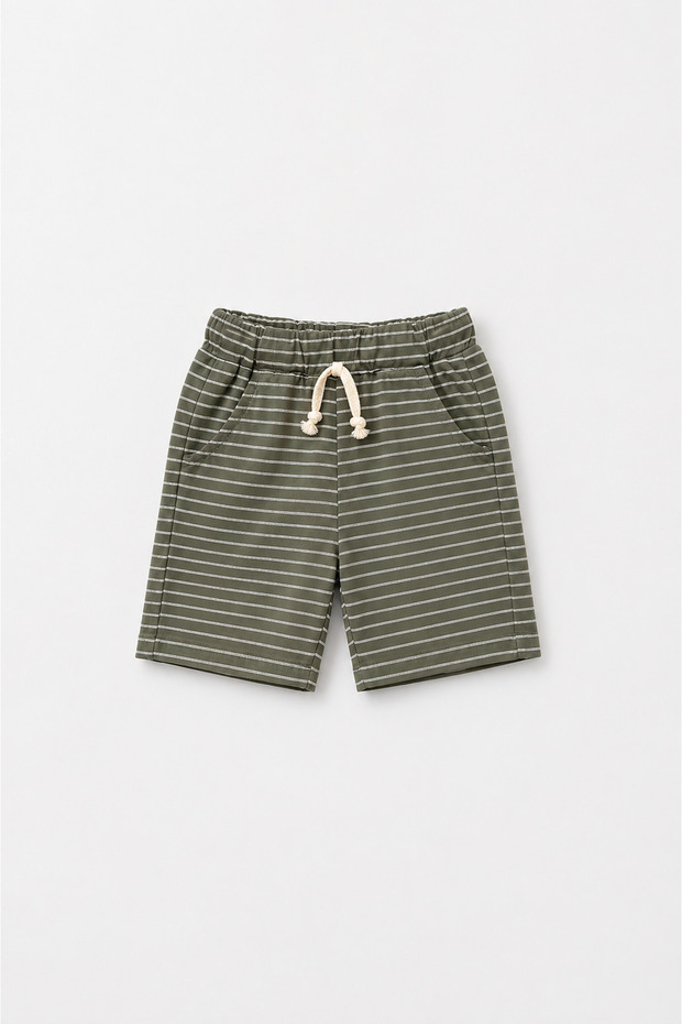 Boy's Striped Cotton Shorts Khaki