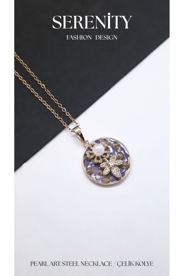 Colorful Enamel Pearl Art Steel Necklace01