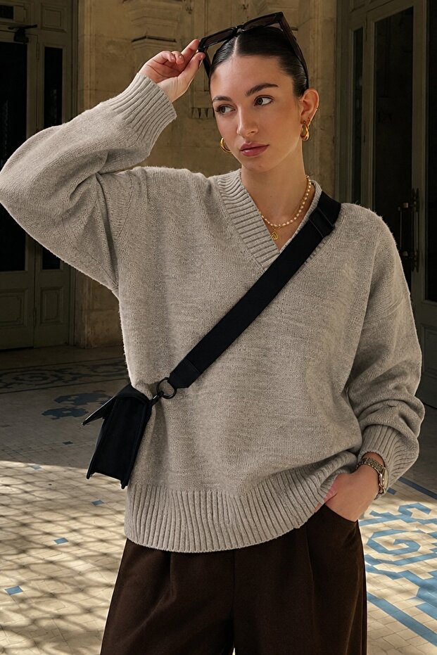 Mink V-Neck Oversize Women's Knitwear Sweater Mg2149