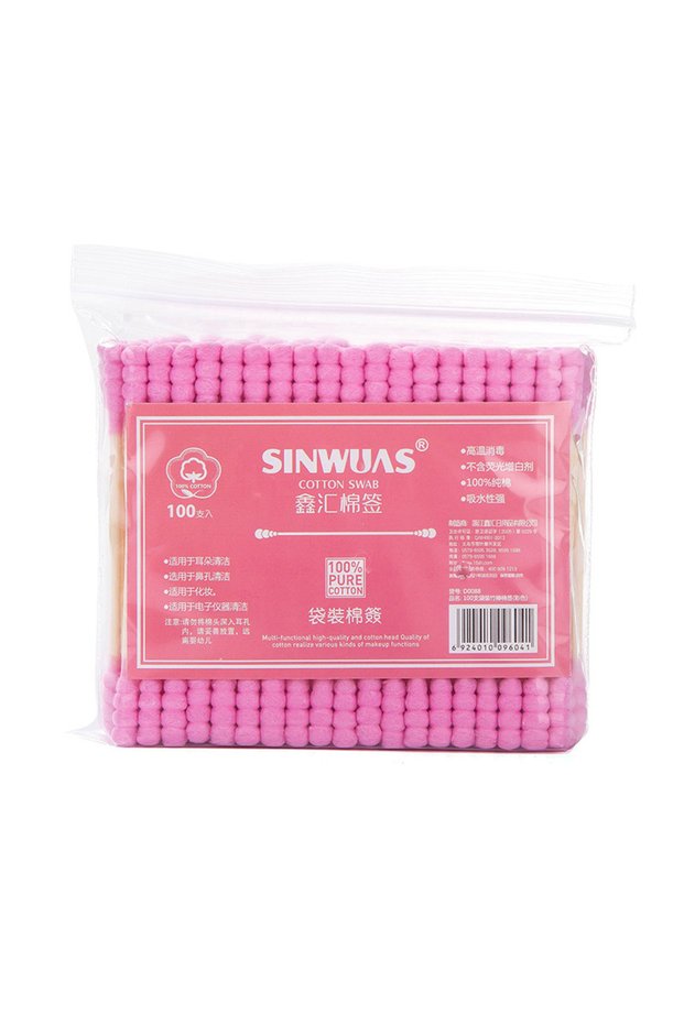Pink 200PCS/Pack Double Head Cotton Swab Women Makeup Cotton Medical Double-head Wood Sticks Ears Cl