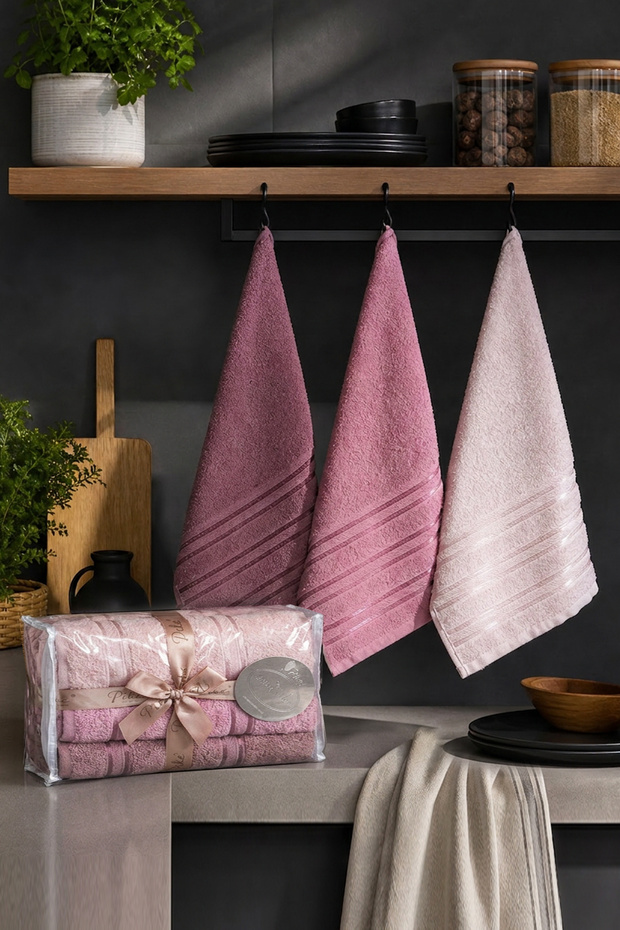 Pera 3-Piece 100% Cotton Towel Set | 30X50 cm Kitchen Towel | Bag with Contents, Dowry Gift, Gift Item