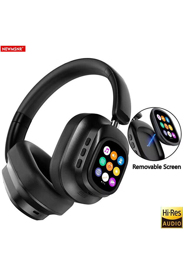 black AI LCD Touch Screen Shock Bass Headsets HIFI Sound Wireless Bluetooth Headphones ANC Noise Red