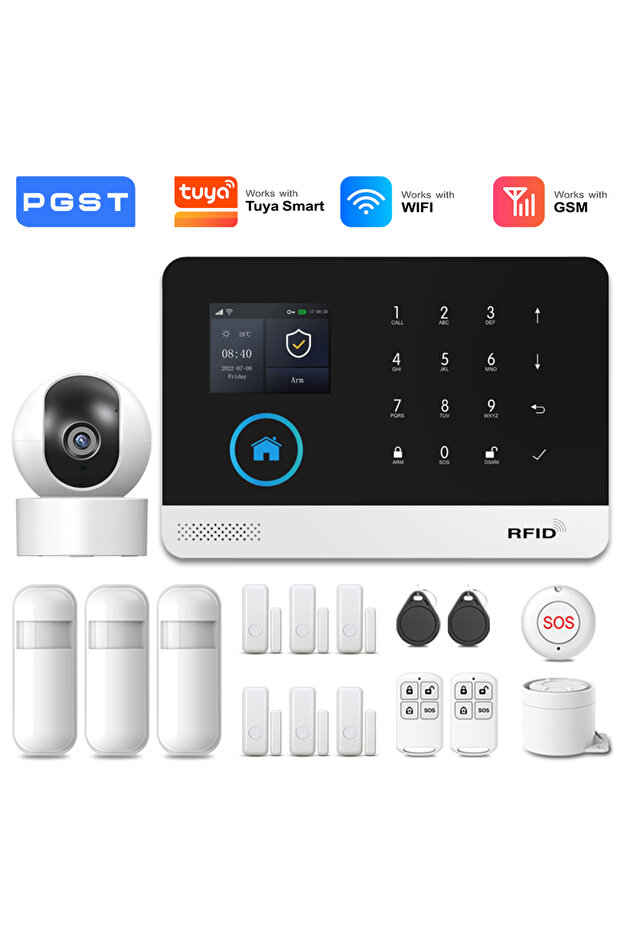 نظام إنذار لاسلكي للحماية المنزلية بتقنية 2G و4G وWiFi وGSM، طراز T53 PGST، مع قابس أوروبي