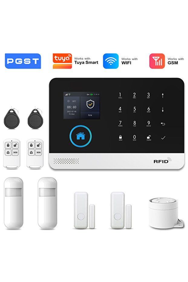 نظام إنذار لاسلكي للحماية المنزلية بتقنية 2G و4G وWiFi وGSM مع قابس أوروبي طراز PGST 2G Kit B