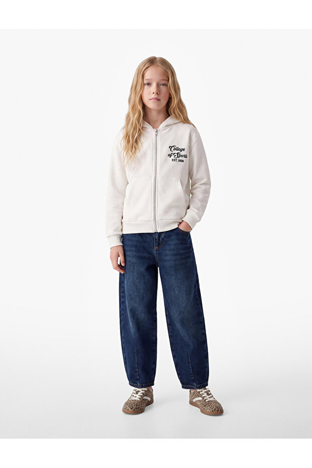 Cotton Stitched Detailed Pocketed Balloon Cut Denim Trousers