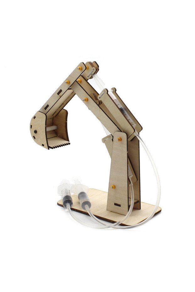 3 Wooden Hydraulic Excavator Model Children's Educational Toys Wooden Handmade DIY Scientific Experi