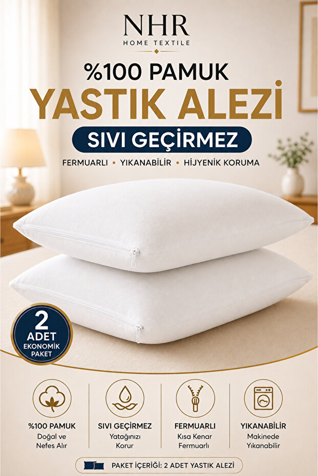 Waterproof / 50x70 cm Zippered Cotton Pillow (2 Pieces)