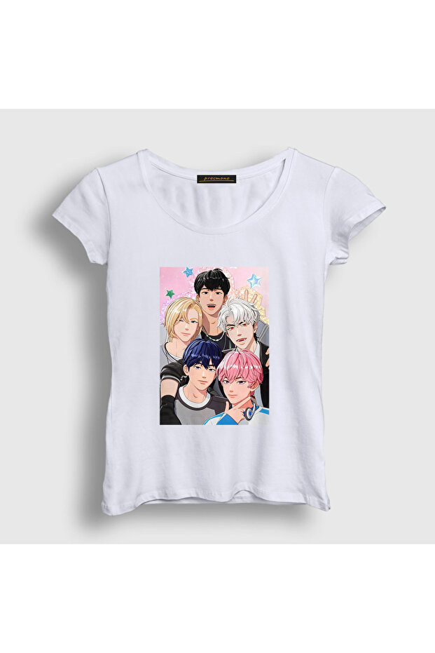 Women's White Band K Pop Plave T-Shirt 601553Tt