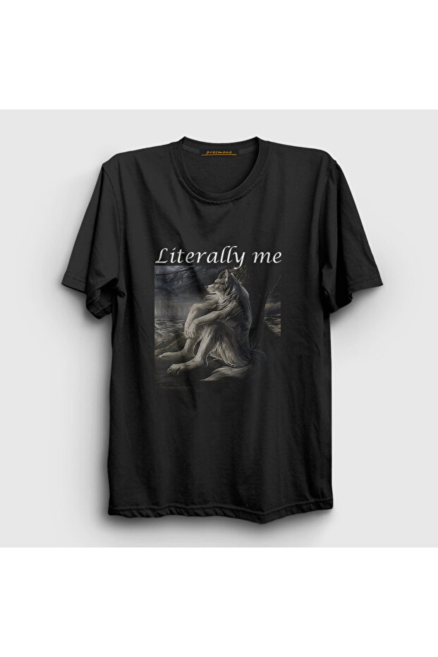 Unisex Black Sitting Wolf Literally Me T-Shirt 595300Tt