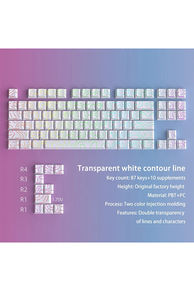 97keys-White Contour 4.0 Side Engraved Keycap PBT Translucent 97 Key Gaming Mechanical Keyboard Key