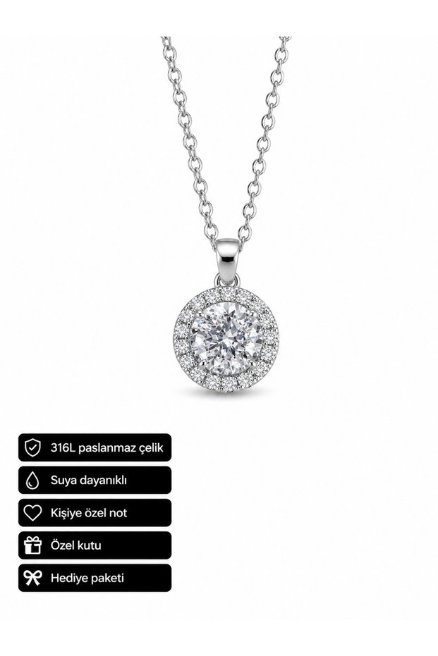316L Stainless Steel Round Pendant with Stone Gift for Women Stylish Design
