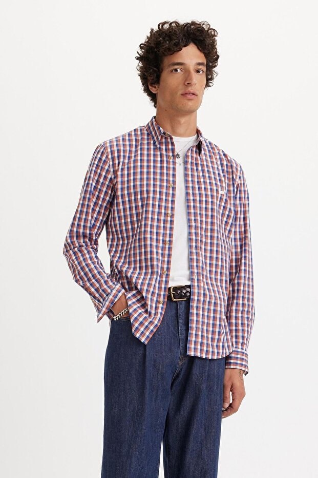 بطارية LS HM قميص نحيف أبولو PLAIDBLUE