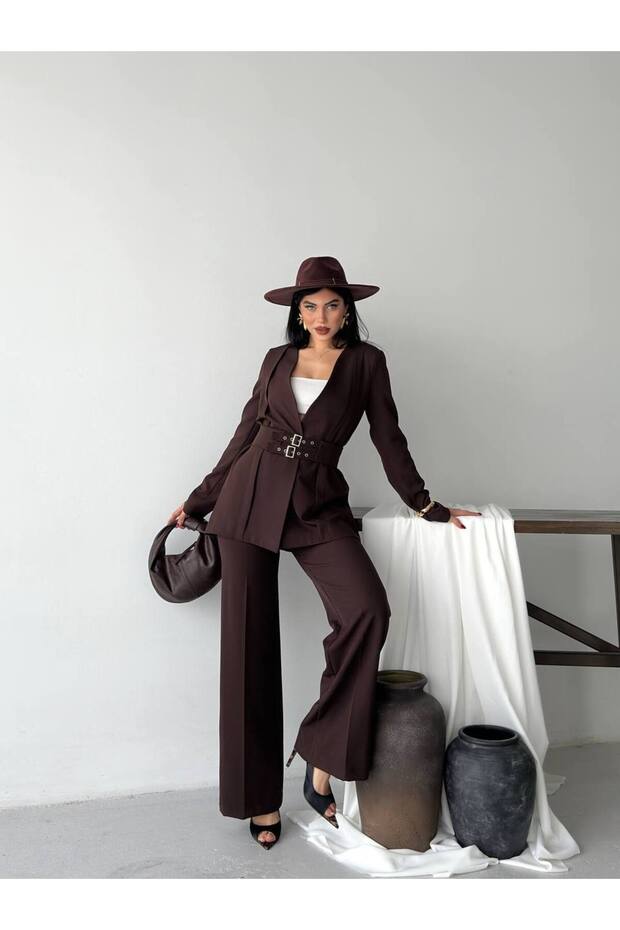 Premium Fit Kemerli Blazer Pantolon İkili Takım - 2
