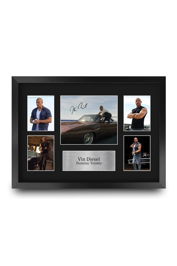 Alayra Framed FR A3 Vin Diesel Fast and Furious Dominic Toretto Gifts Printed Signed Autograph Picture Display for Movie Memorabilia Fans - A3 Framed