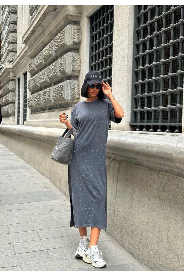 Women's Washable Stoned Slit Dress