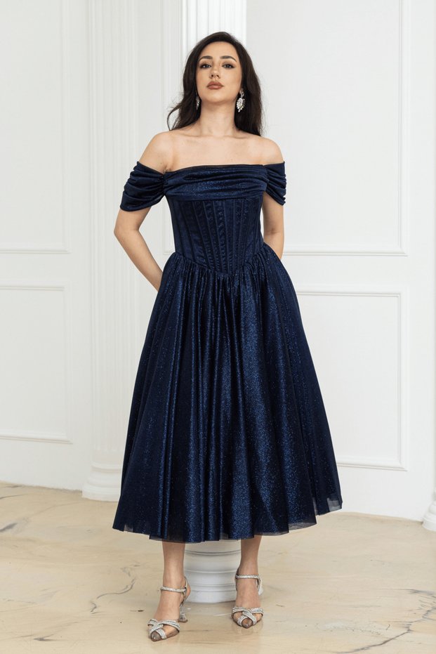 Balen Detailed Glittery Princess Dress - Dark Blue