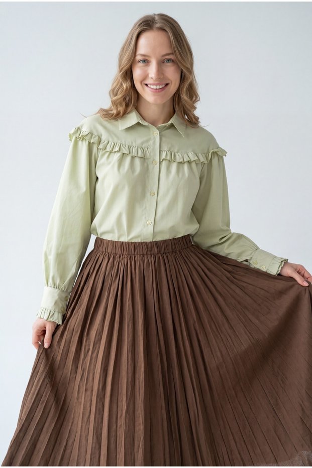 Elastic Waist Skirt - Brown