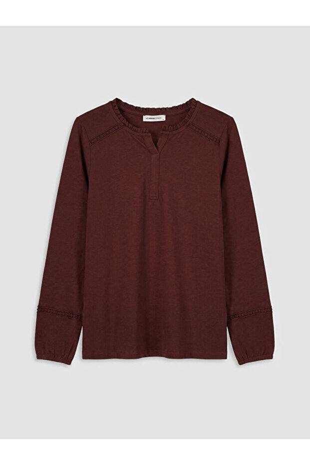 Lcw Grace Brown Embroidered Collar Blouse