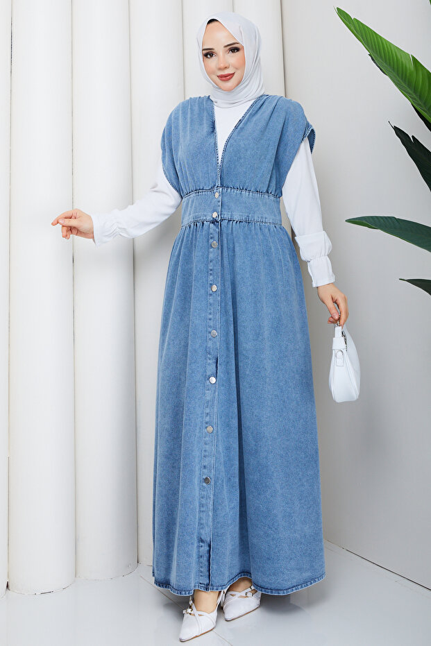 Women's Button Closure Denim Gilet Salopet