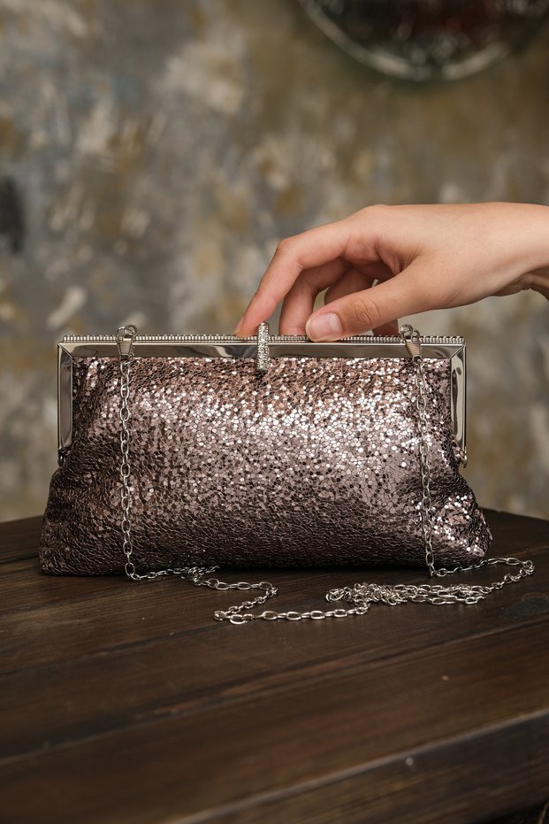 Women's Platinum Venom / Sequined Evening Dress Clutch with Stone Detail Accessories