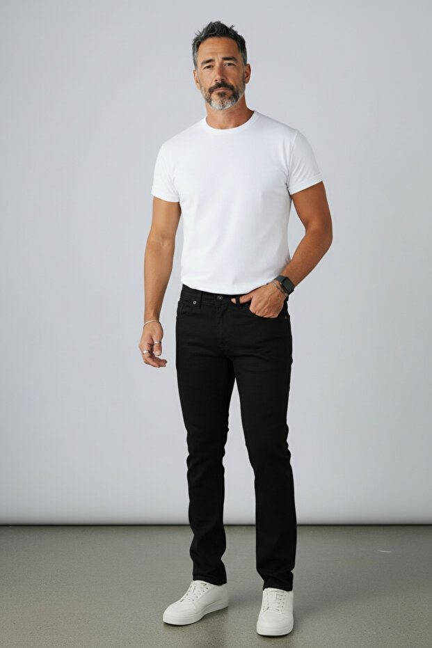 Men's Black Regular Fit Jeans Comfortable Cut Casual Stylish Flexible Modern Basic