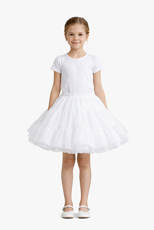 D'Daniela - Petticoat Cancan Crinoline Underskirt for Dress Gown - White - 4Y to 9Y