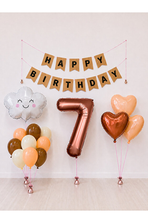 Happy Birthday Kraft Black Retro Balloon Set -7-