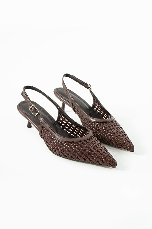 Vanessa Women's Knitted Detailed Open-Back Pointed Toe Heeled Shoes