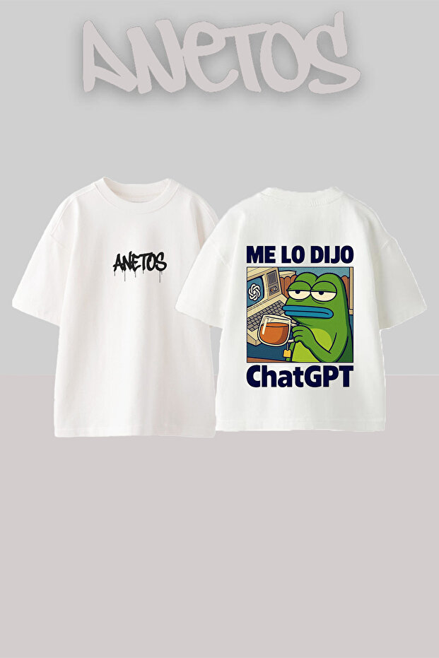 Pepe Chatgpt Design Back Printed Cotton White Oversize T-Shirt