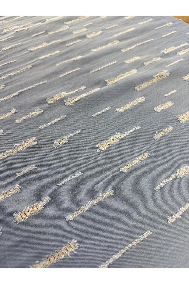 160 cm Piece by Piece Denim Fabric - Light Blue Tasseled and Fringed Jean Fabric
