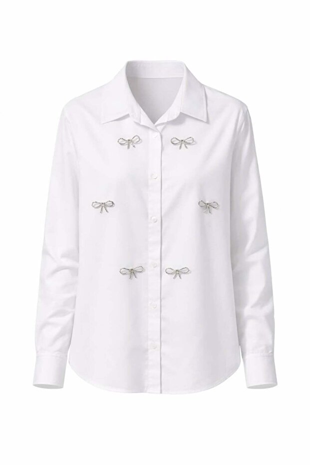 Women's White Shirt with Bow Accessory Detail