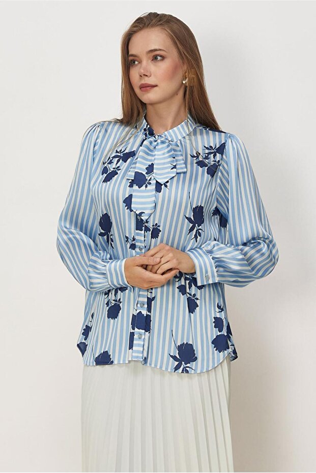 Patterned Satin Blouse 46546 - 1