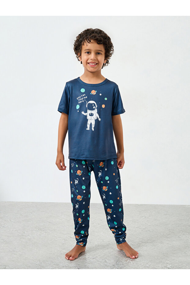 Boys Graphic Print Short Sleeve T-Shirt with Pyjama Set