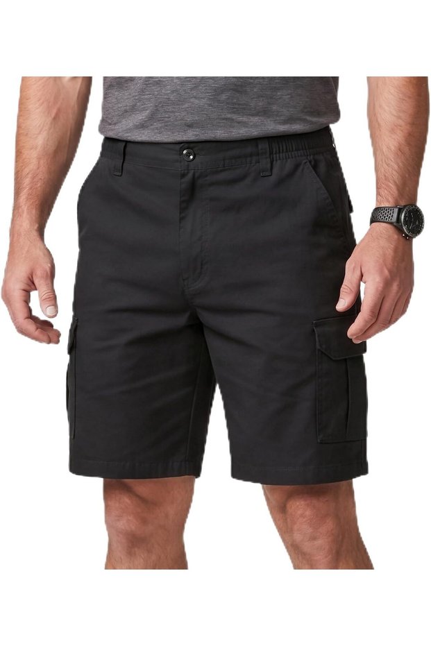 Men's Cargo Shorts – Heavy-Duty 6-Pocket Tactical Casual Shorts with Elastic Waist, Black-36/38
