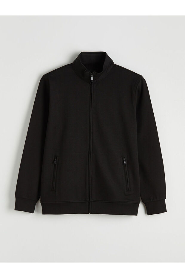 Lcw Vision Black Mock Neck Men's Zippered Sweatshirt