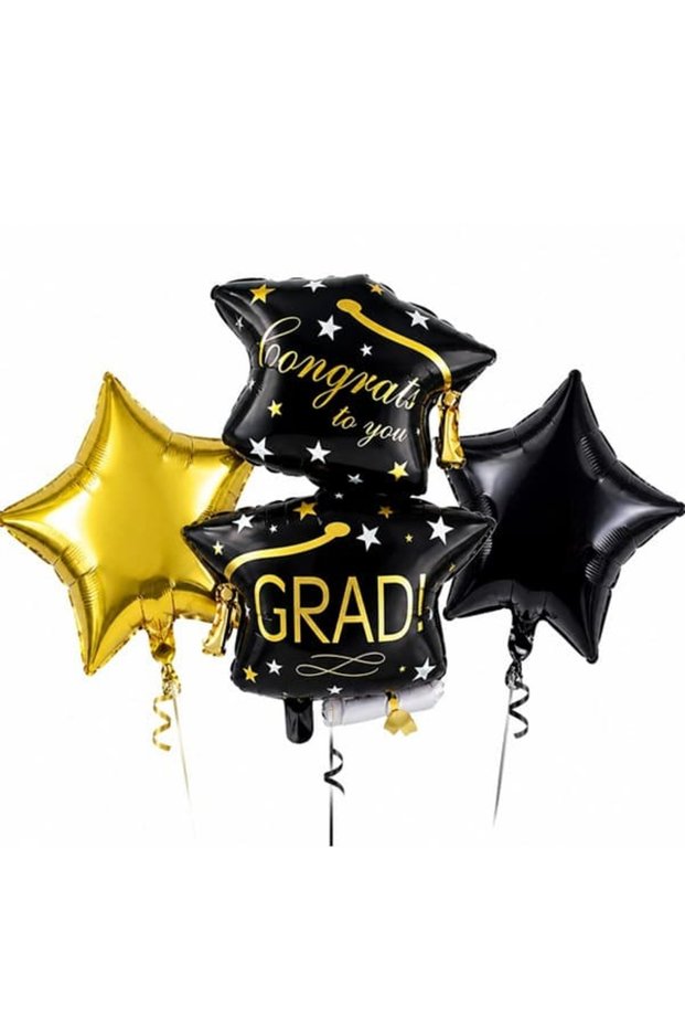 Graduation Party Black Gold Foil Balloon Set of 3