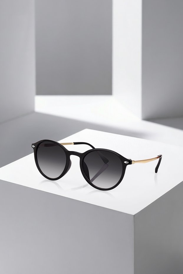 Uv400 Protection Round Frame Women's Sunglasses Black Gold Color Plg-2127C1