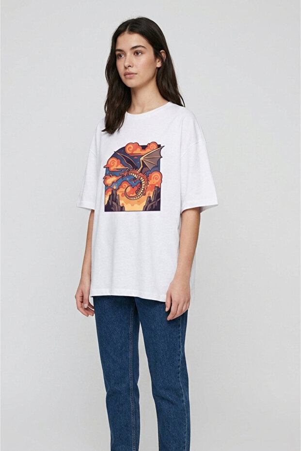 Design Etderha Front Print Oversize Cotton Crew Neck Unisex T-Shirt