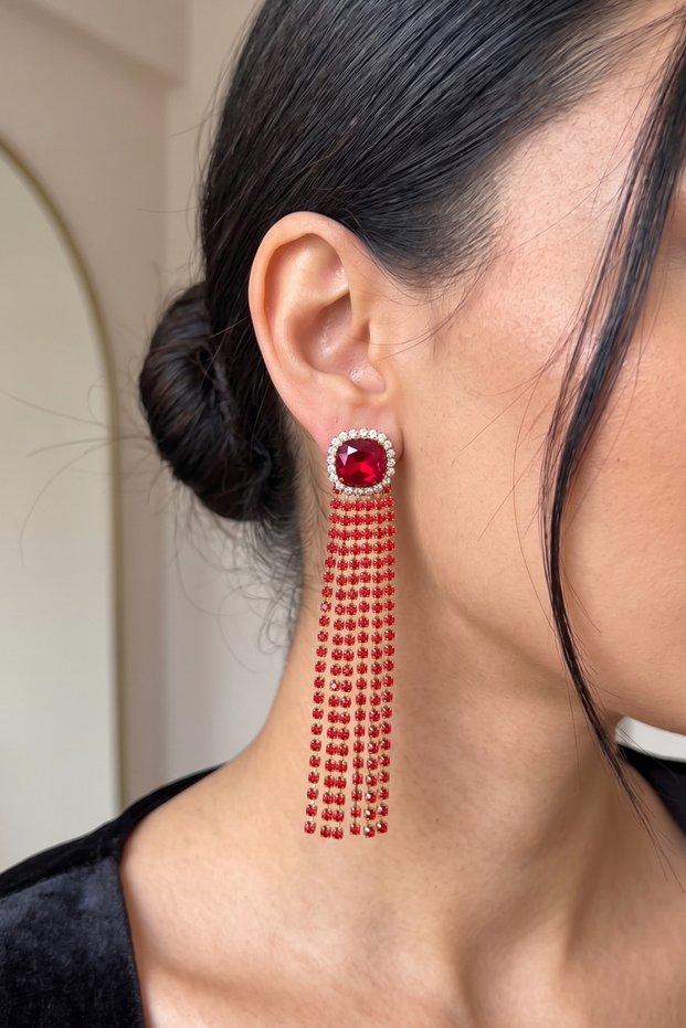 Zircon Waterway Fringed Evening Dress Long Earrings 8 Cm.